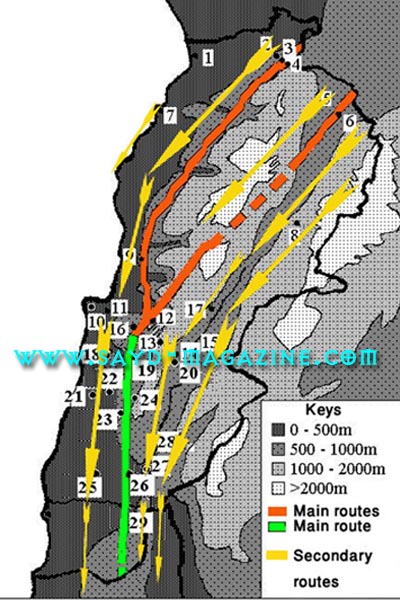 خريطة هجرة الطيور المحلقة في لبنان