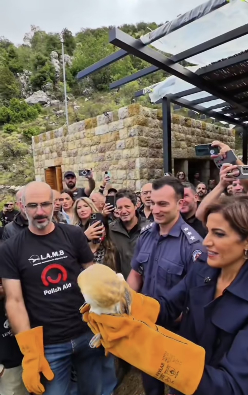 Environment Minister Tamara El Zein taking part in the release of birds following treatment and rehabilitation, during her visit to the association and Horsh Ehden Nature Reserve.